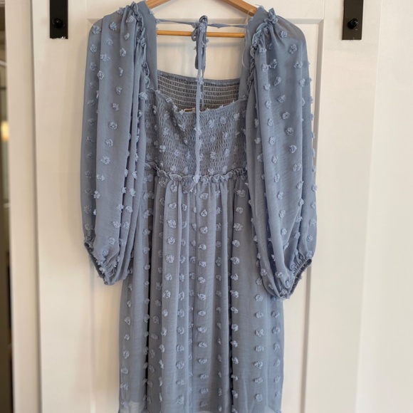 PinkBlush Blue Textured Dot Maternity Dress - Picture 2 of 3